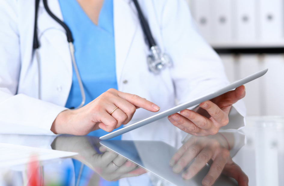 close up of a physician assistant training on a tablet device